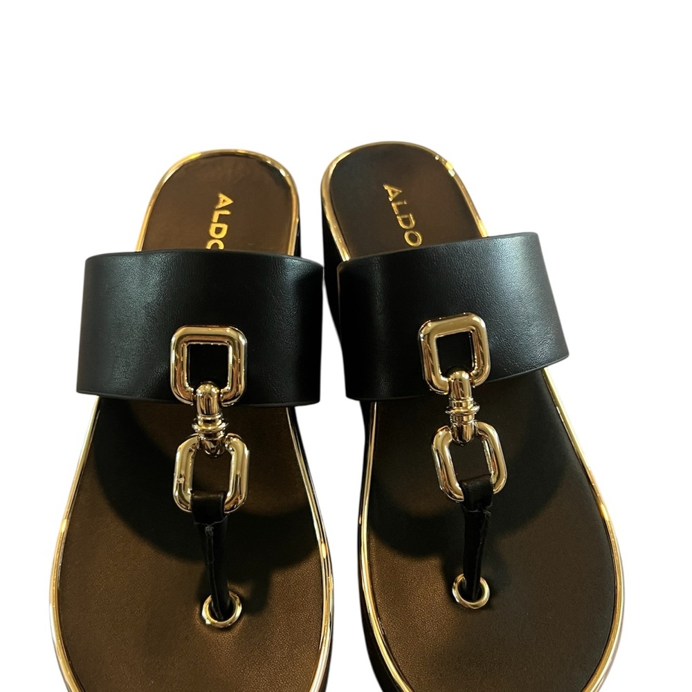 Aldo Women's Sandals in Black with Gold Details